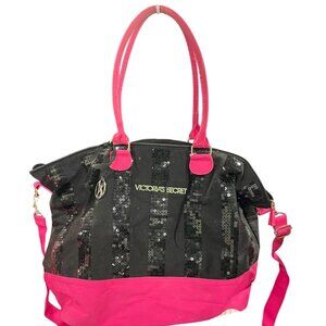 Victorias Secret Black & Pink Sequin Tote Bag Weekender Limited Edition